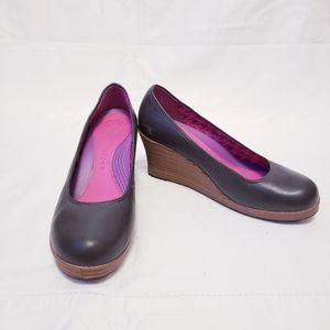 CROCS A-LEIGH WEDGES BROWN & WOOD 8